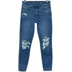 American Eagle High-Rise Jegging Next Level Stretch Sz 8 Short Destructed Frayed